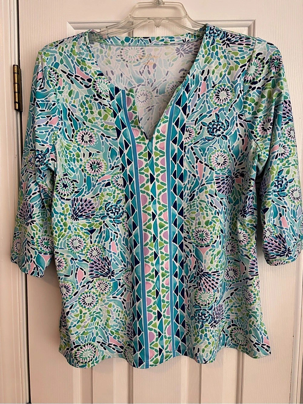Lilly Pulitzer Karina V-Neck Blouse in Blue Ibiza CL